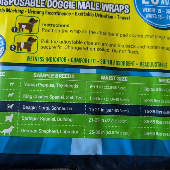 Bodhi Dog Male Dog Diapers Size Medium Disposable Doggie Male Wraps - Picture 4 of 7